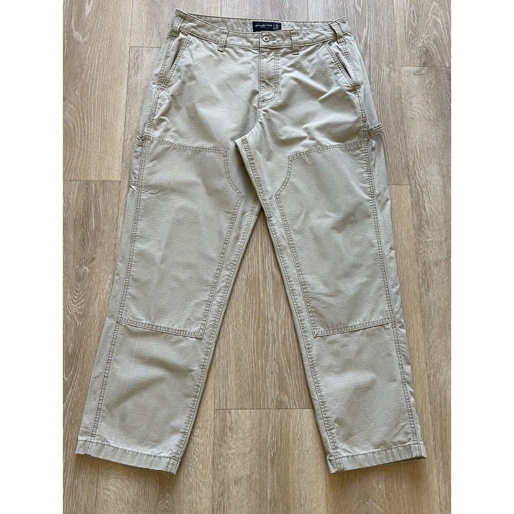 Abercrombie & Fitch Men’s Beige Cotton Men's Loose Ripstop Workwear Pant 33W 32L
